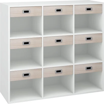 Mix L reol med 9 rom og 9 lave skuffer